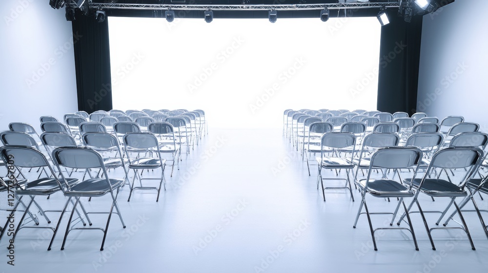 Poster empty event space with rows of chairs ready for presentation