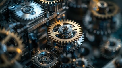 Intricate Close-Up of Metal Gears in a Mechanical System