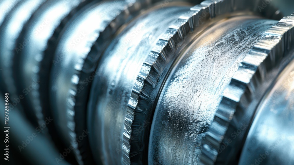 Poster close-up of metallic machine components with gleaming surfaces