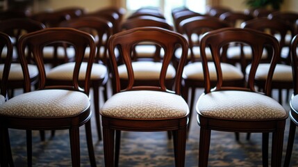Elegant Wooden Chairs Arranged in a Conference Room Setting