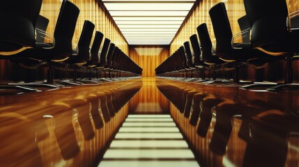 Naklejka premium Modern Conference Room with Elegant Lighting and Reflection Effects