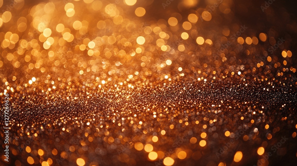 Poster close-up of shimmering golden glitter particles creating a sparkling background effect