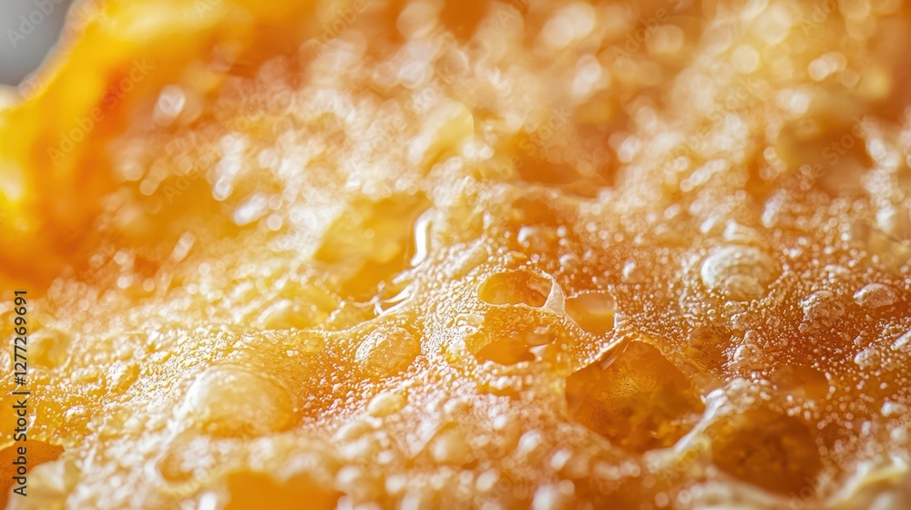 Poster close-up view of glimmering honey with natural texture and depth