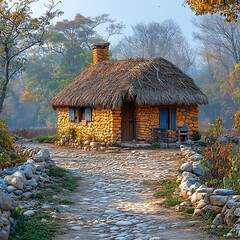 rustic thatched roof village house high resolution hd picture