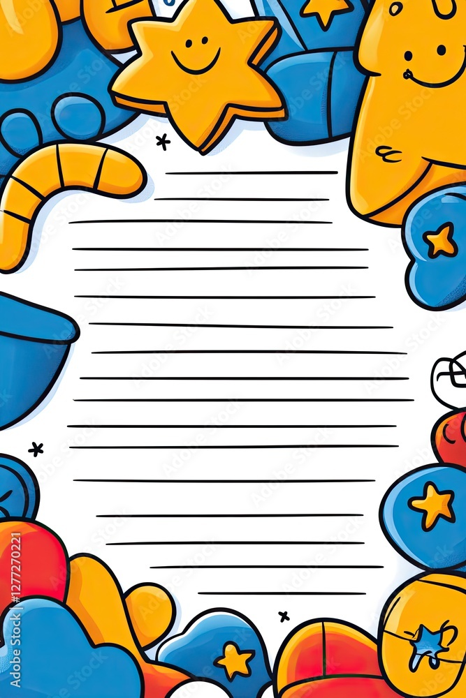 Poster a cheerful and colorful doodle border with lines, perfect for writing notes or journaling.