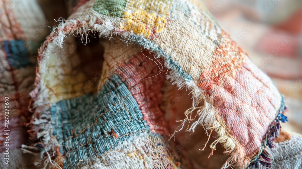 Poster close-up of colorful textured fabric with intricate weave pattern