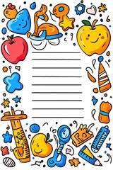 Fototapeta premium A colorful border of school supplies with a blank space in the middle.