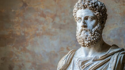 Detailed Marble Bust of Ancient Roman Emperor with Beard