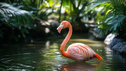 Fototapeta premium Striking flamingo with scenic background high resolution wallpaper