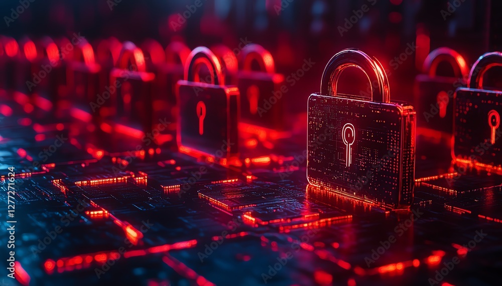 Poster advanced cybersecurity systems in action, secure organizational assets with firewalls, digital encry