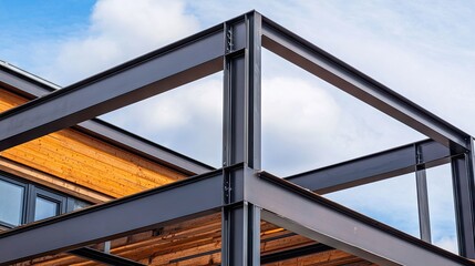 A close-up of a steel framework for a house, highlighting structural integrity and expert craftsmanship