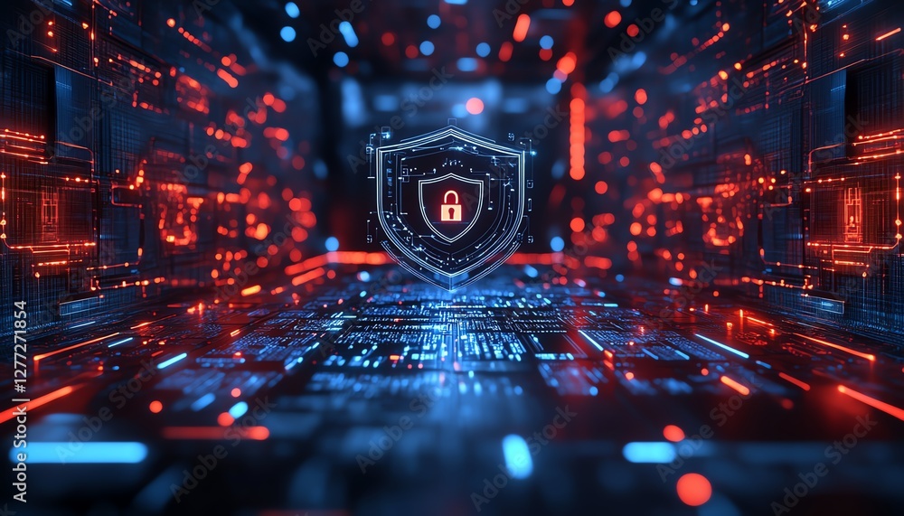 Aufkleber cybersecurity defense concept, organizational data protected by advanced digital shields, encryption