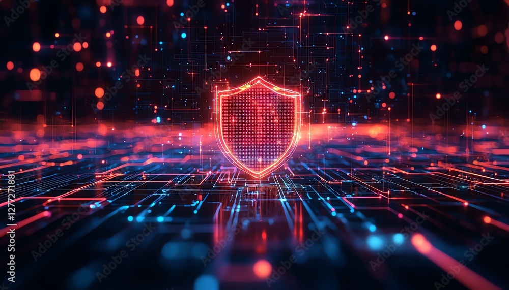 Aufkleber cybersecurity defense concept, organizational data protected by advanced digital shields, encryption