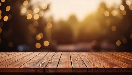 a rustic wooden table with a blurred background of bokeh lights, creating a warm and inviting atmosphere