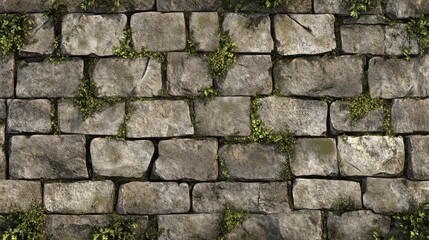 Textured Stone Wall with Greenery and Natural Elements