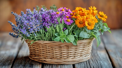 Medicinal herbs basket display nature