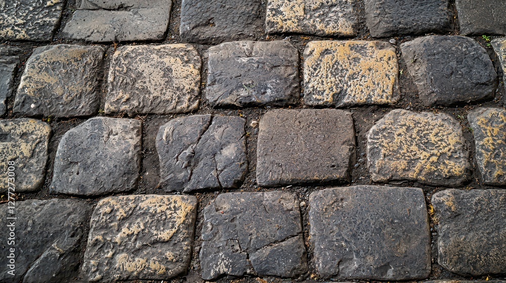Poster rough textured stones in a pattern on a cobblestone pathway
