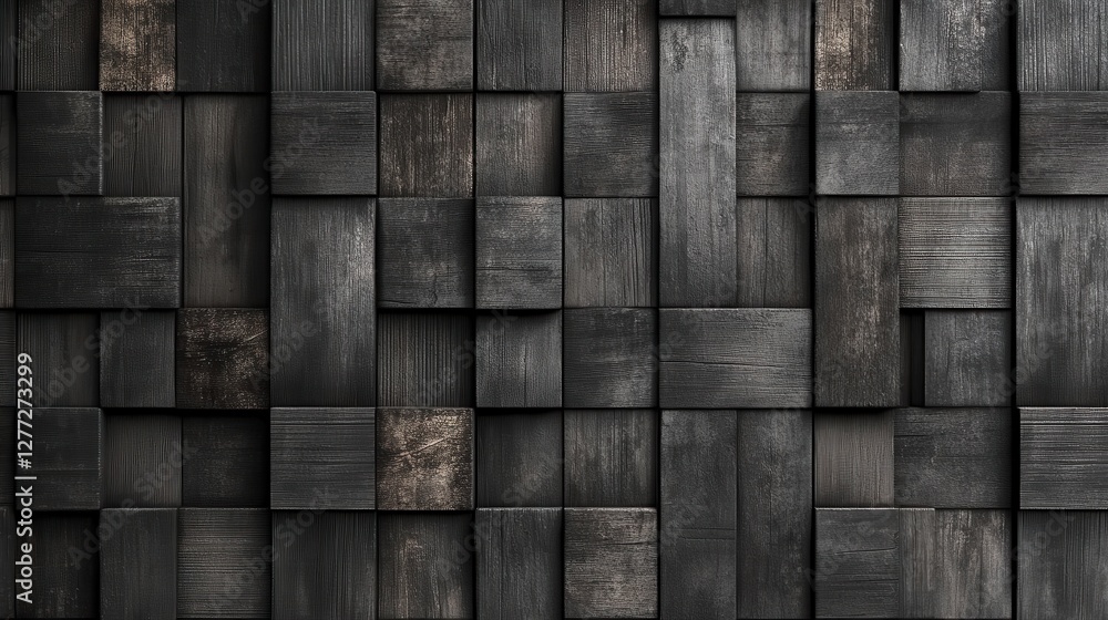 Wall mural dark textured wooden blocks pattern for background design