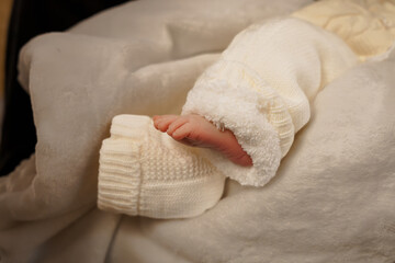 Newborn Baby's Foot Wrapped in Cozy Knit Blanket