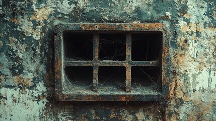 Weathered Vent Cover on Old Grungy Wall with Rustic Texture