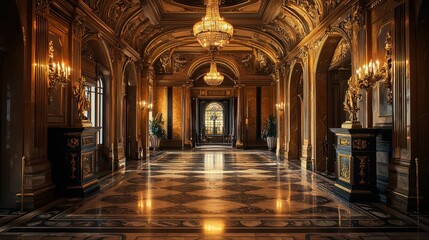 Obraz premium Grand and Elegant Interior of an Opulent Palace with Chandeliers