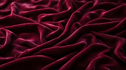 Obraz premium A close-up of ultra-soft velvet fabric in deep burgundy, showcasing its plush texture and smooth folds. Light and shadow enhance its luxurious sheen.