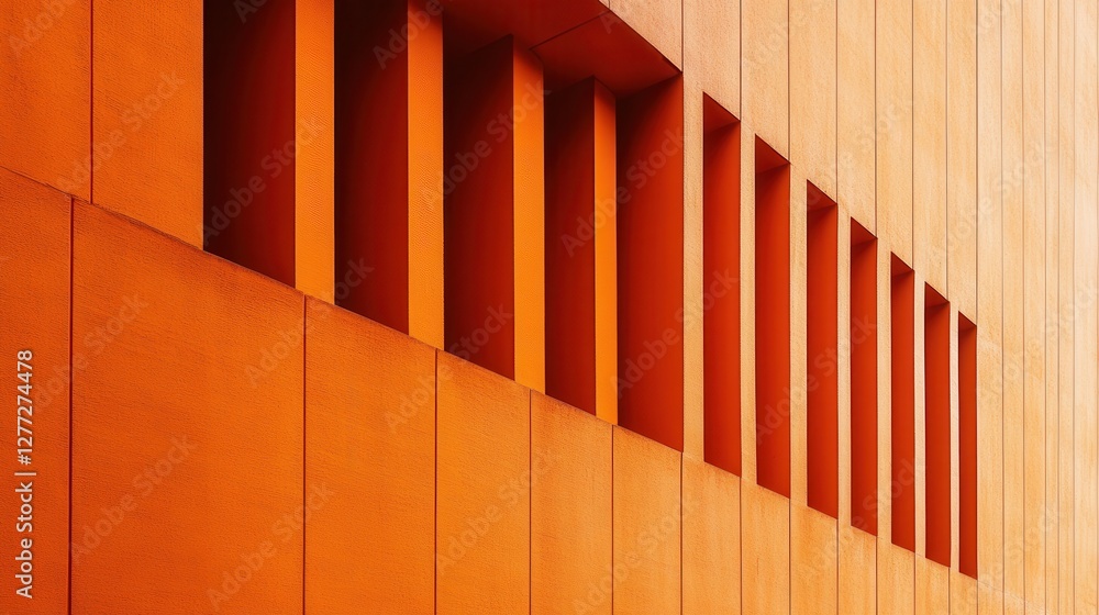 Poster abstract orange wall with rectangular cutouts for modern architecture