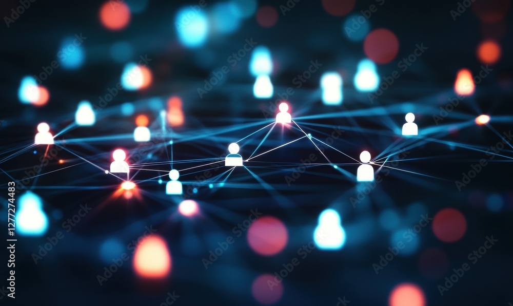 Poster digital technology concept, social network connection with people icons on a holographic background 