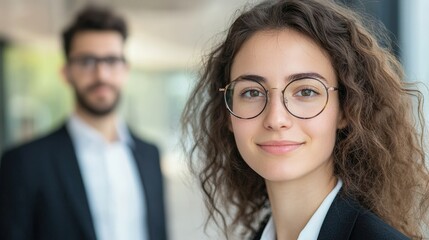 Professional woman smiling confidently in an office setting