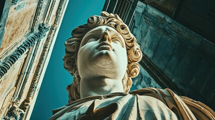 Obraz premium Majestic Close-Up of Classical Sculpture Against Clear Blue Sky