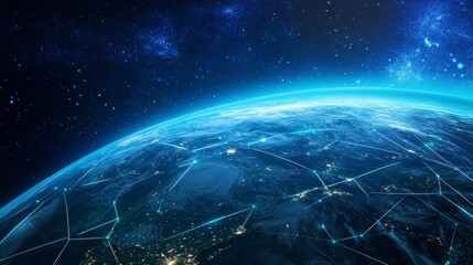 Obraz premium Global Network at Night Earth from Space