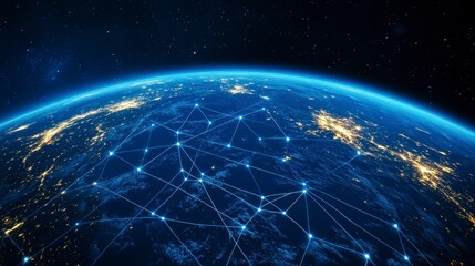 Global Network at Night Earth Viewed from Space