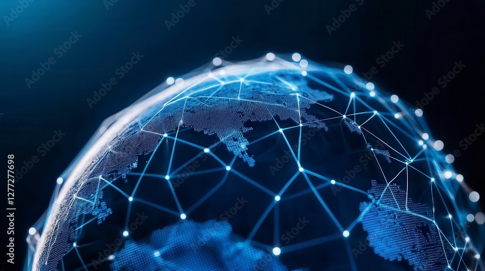 Poster glowing digital globe network abstract data visualization