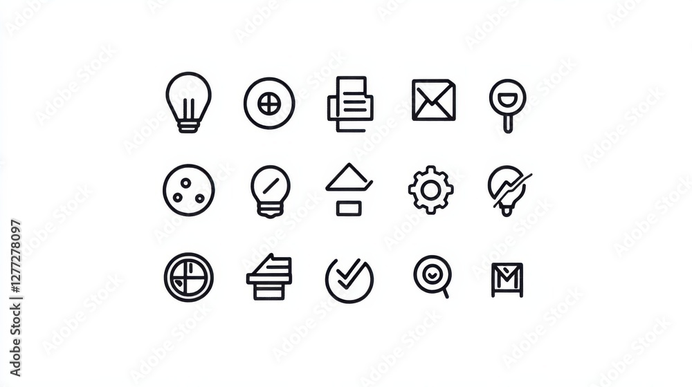 Poster collection of simple line icons representing various concepts
