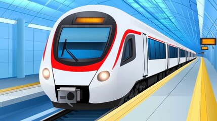 High Speed Train Arriving at Futuristic Subway Station