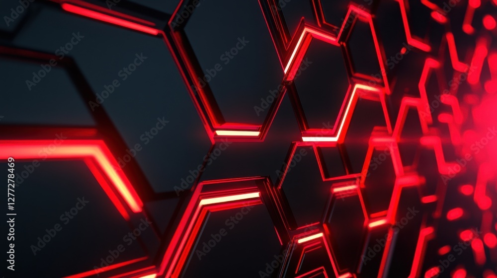 Poster abstract red neon hexagonal background for modern digital design