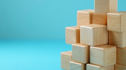 Light Brown Wooden Blocks with Gold Accents on Blue Background