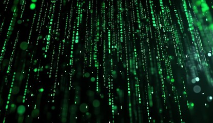 Abstract digital rain, green vertical lines on black background