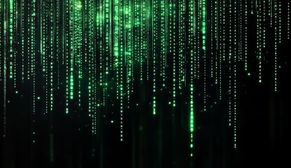 Digital code raining down on a dark background