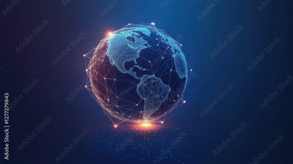 Poster global network concept with earth and connected lines visual