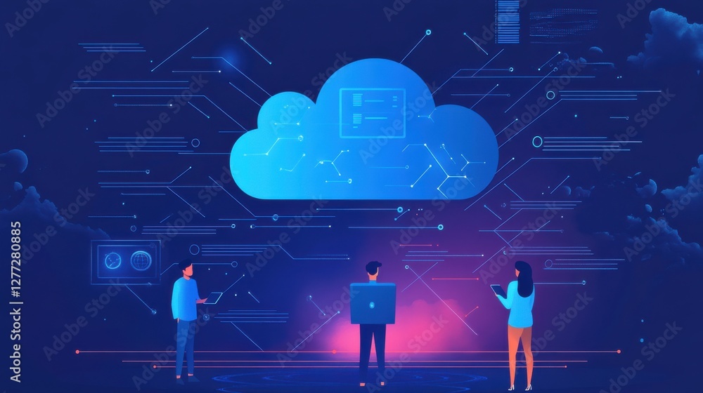 Poster technology illustration of cloud computing with data connections