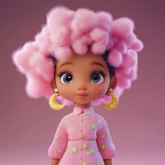 Fototapeta premium Cute Cartoon Character with Pink Hair and Starry Sweater Design