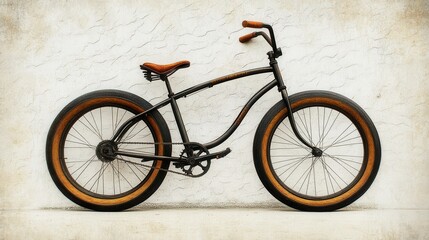 Obraz premium Vintage Bike with Large Tires on a Textured Wall Background