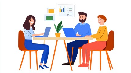 Colleagues Collaborate on Laptops in a Modern Office Setting