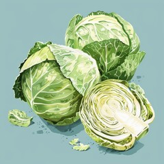 Obraz premium Fresh Green Cabbage on Light Background Ideal for Healthy Cooking