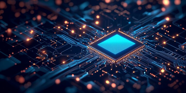 microchip glowing circuitry futuristic technology
