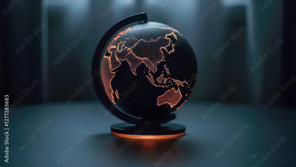 Aufkleber illuminated globe displaying asia and australia in glowing dots against a dark background for global