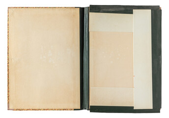 Old open empty paper folder top view isolated