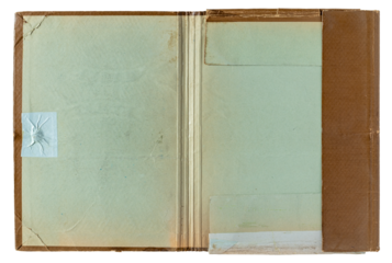 Old faded open empty paper folder top view isolated