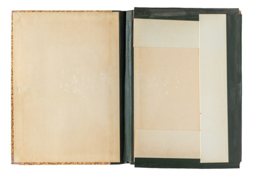 Old open empty paper folder top view isolated